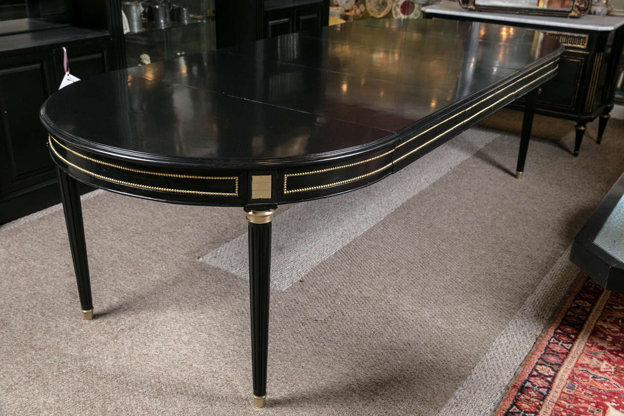 Ebonized Three-Leaf Louis XVI Style Dining Table Attributed to Jansen 3