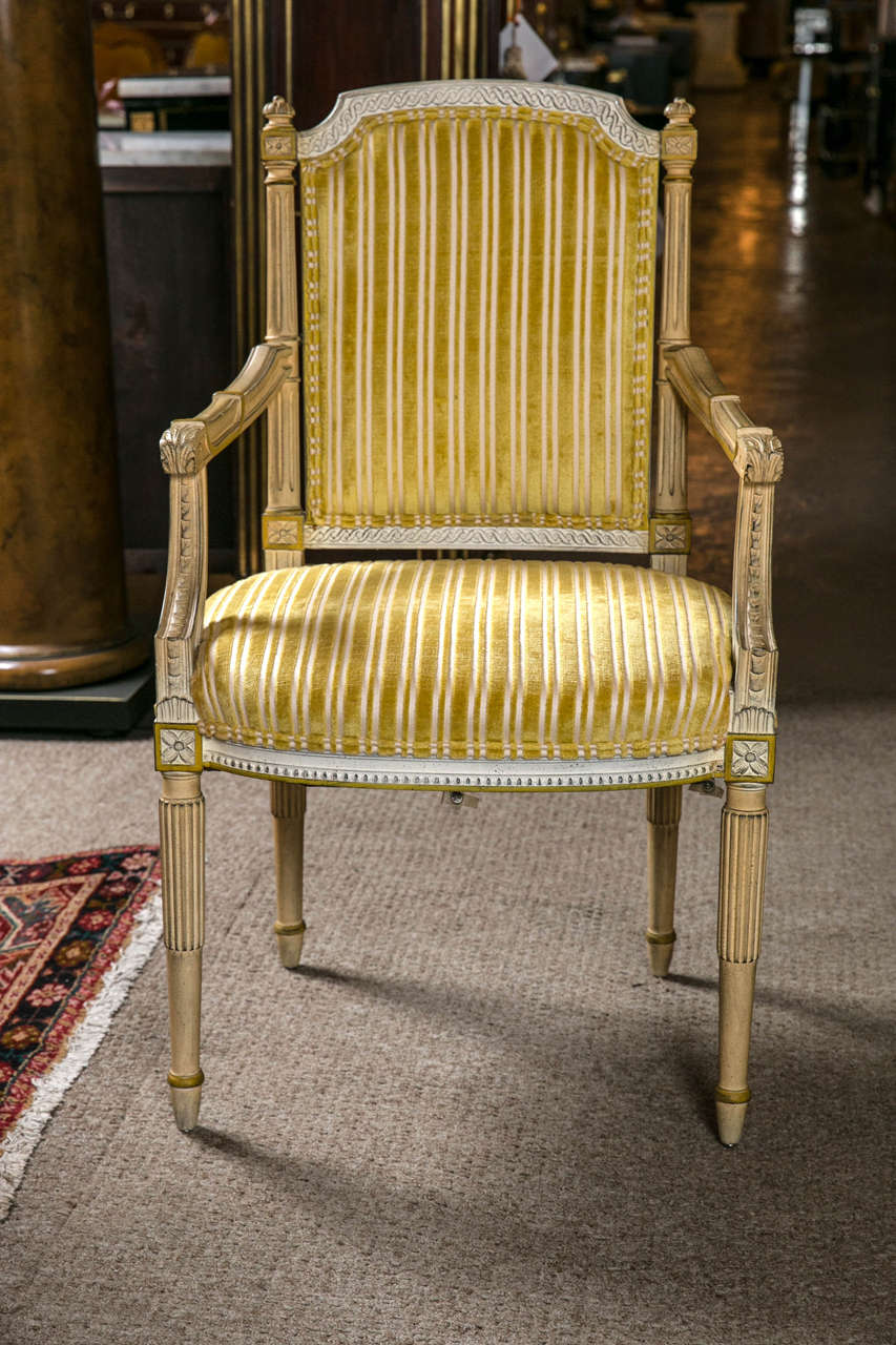 French Set of Six Painted Louis XVI Style Dining Chairs Attributed to Jansen