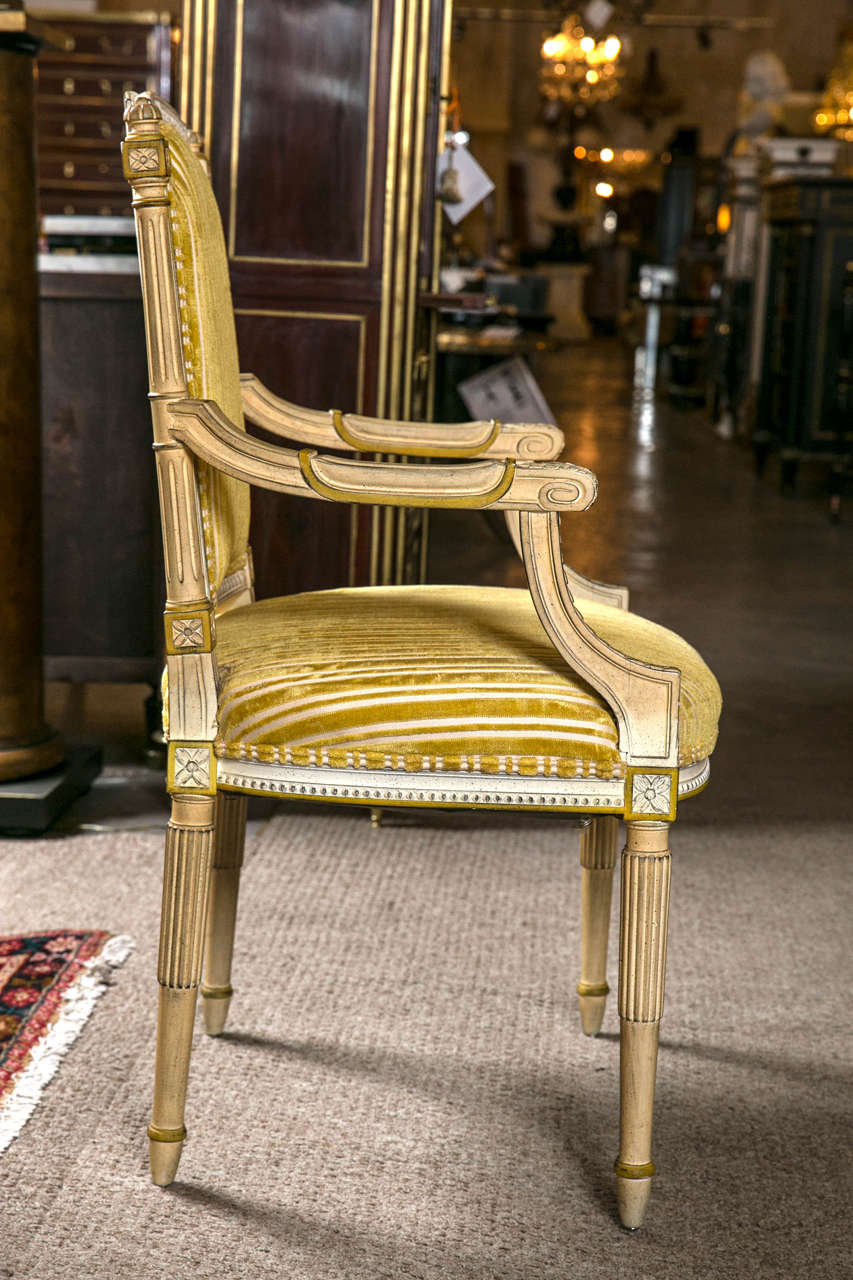 Mid-20th Century Set of Six Painted Louis XVI Style Dining Chairs Attributed to Jansen