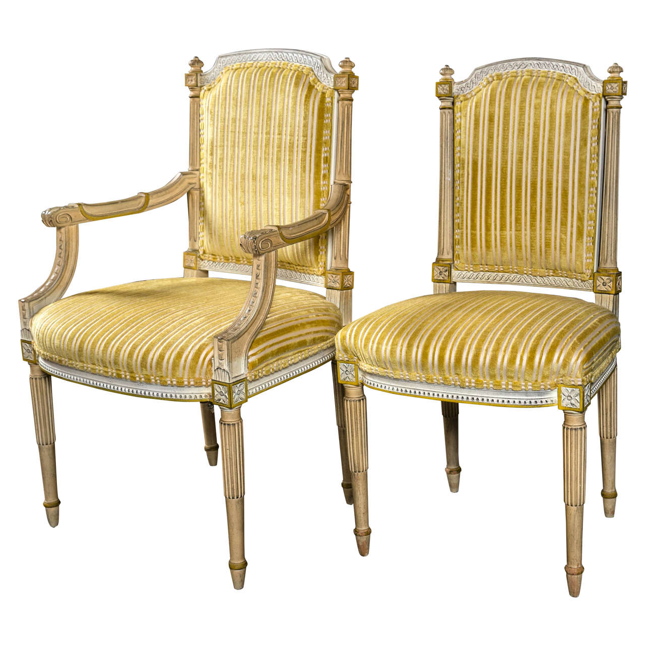 Set of Six Painted Louis XVI Style Dining Chairs Attributed to Jansen
