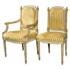 Set of Six Painted Louis XVI Style Dining Chairs Attributed to Jansen