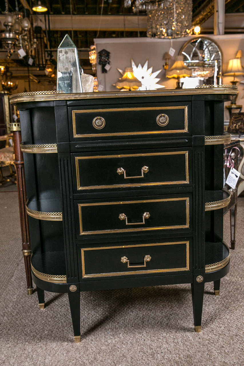 Ebonized Demilune Serving Console Serving Table, Attributed to Jansen