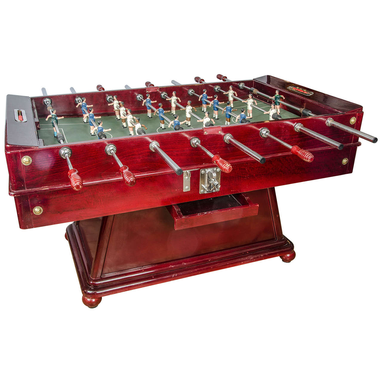 Foosball Table with Original Cherry Red Lacquer, Spanish circa 1970 at