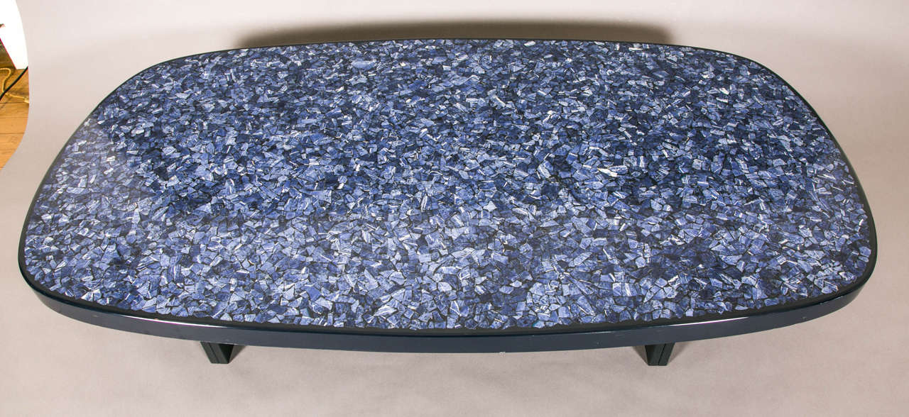 Blackened Large Oval Lapis Lazuli Coffee Table by F. Dresse et fils, 1970s.