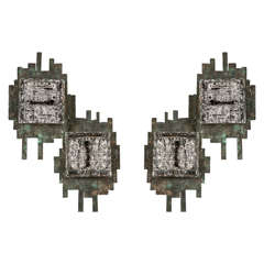 Pair of Metal and Glass Wall Sconces, in style of Poliarte, Italy, 1970s 1