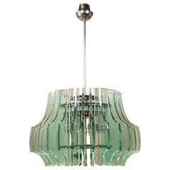 Large Glass and Chromed Steel Chandelier by M. Ingrand, Fontana Arte, 1962