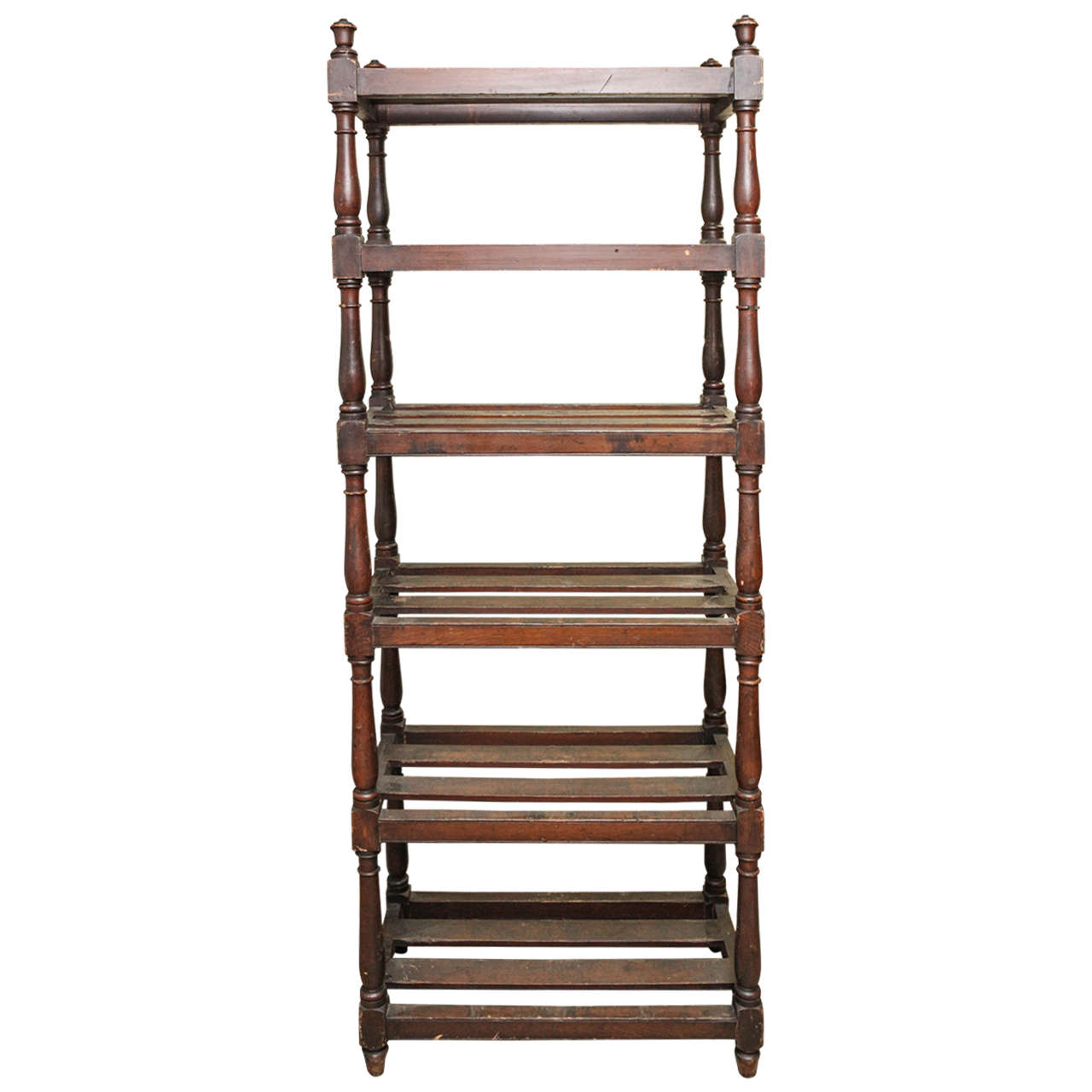 Tall Country Oak Étagère with Six Slated Shelves