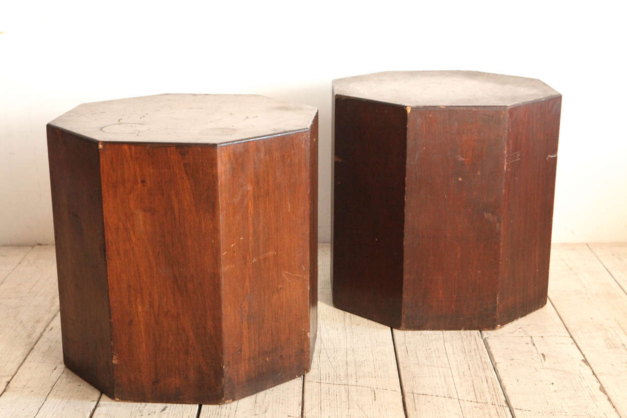 Rustic American octagon shaped side tables. Sold individually.