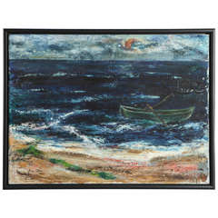 Abstract Oil Painting of Shoreline and Boat