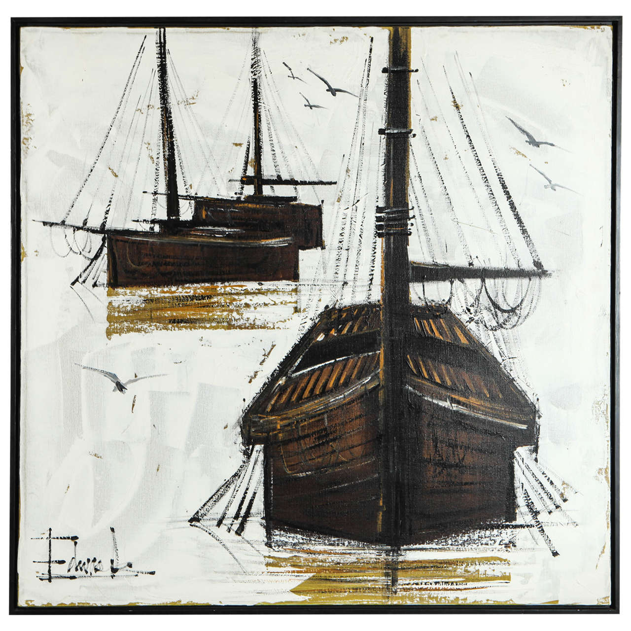 Large 1970s Ship Painting