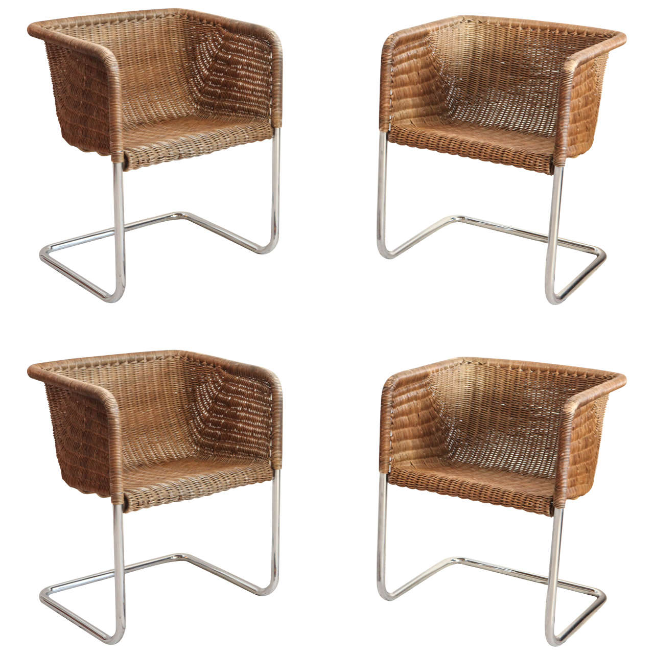 Harvey Probber Wicker and Chrome Dining Chairs