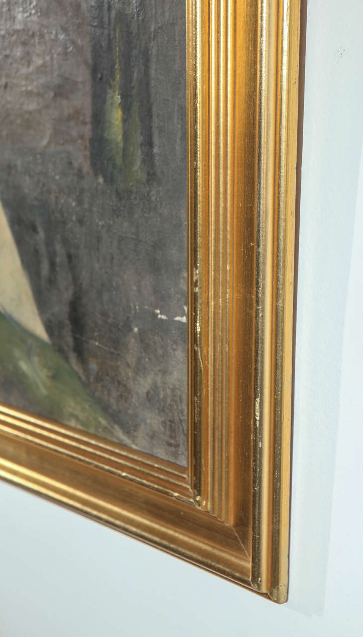 Large Oil Painting of Park in Gold Leaf Frame 4