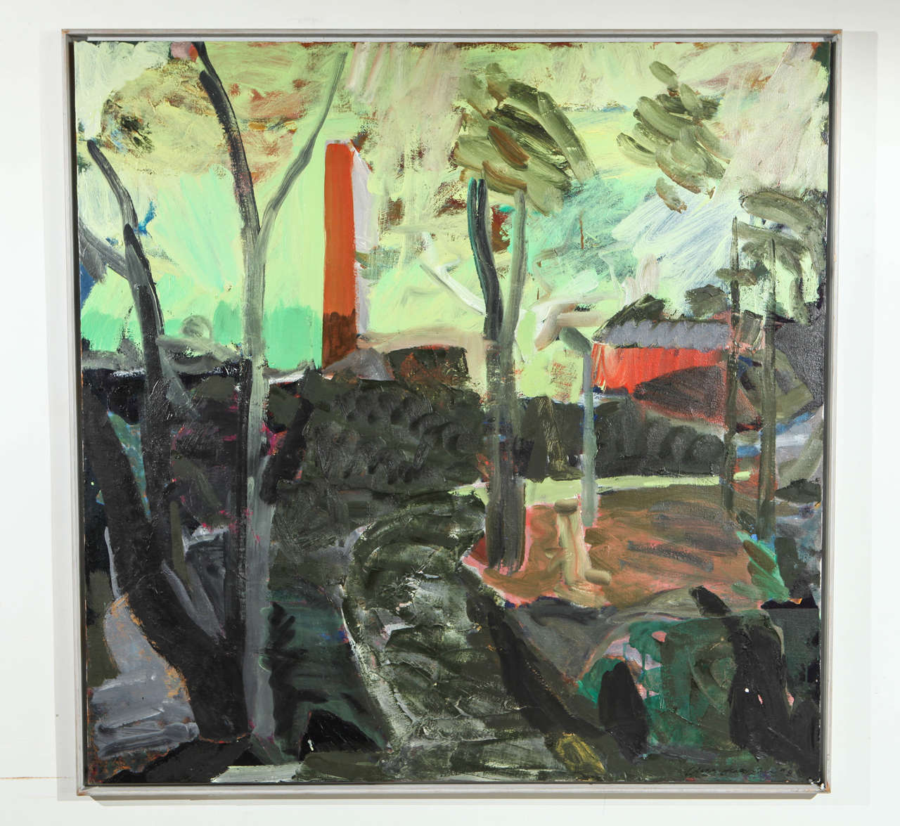 Large Abstract Oil Painting of Barn Scene by Claes Levander