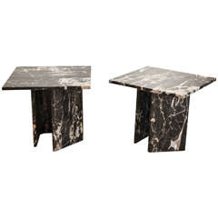 Pair of Black Marble Modern Side Tables