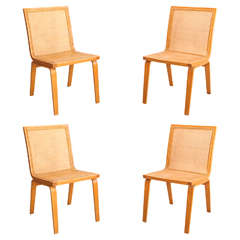 Set of Four Cane and Bentwood Dining Chairs by Alvar Aalto