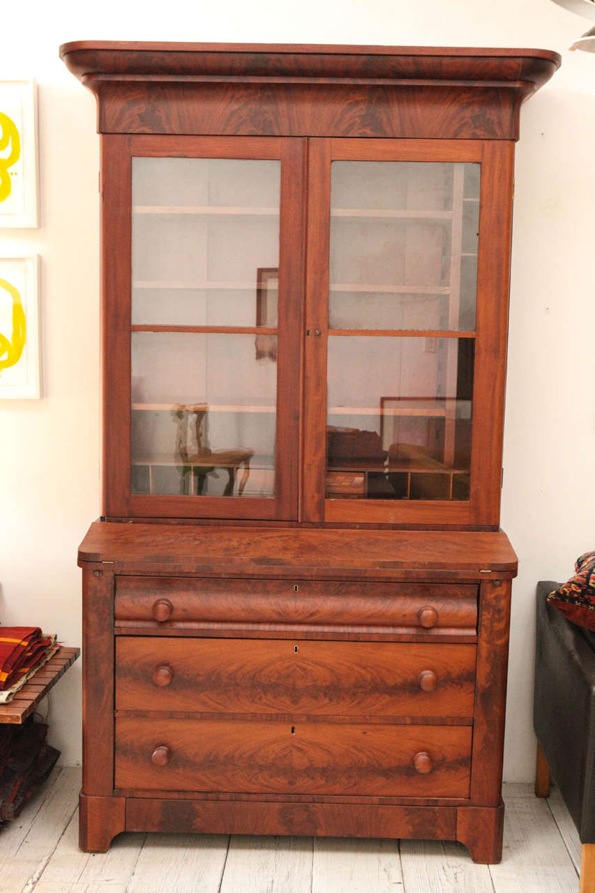 Two Piece Colonial Secretary with Display Shelves and Three Drawers