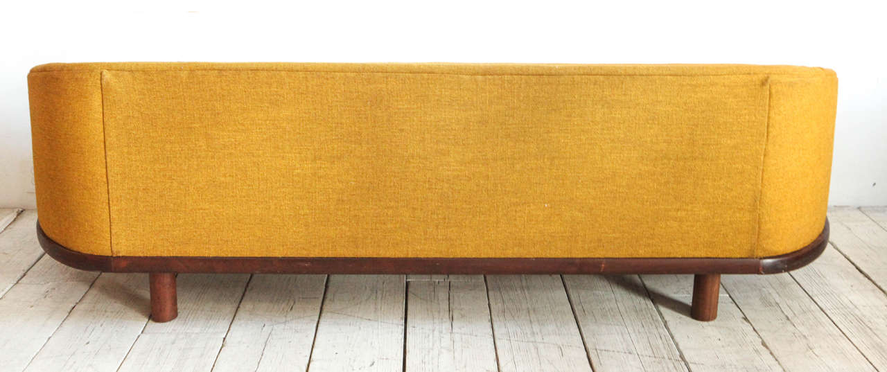 Mid-Century Modern Mid-Century Curved Back Sofa in Mustard Yellow Fabric