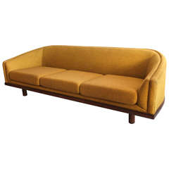 Vintage Mid-Century Curved Back Sofa in Mustard Yellow Fabric