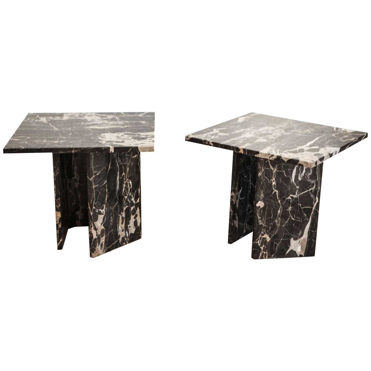Pair of Black Marble Modern Side Tables at 1stDibs