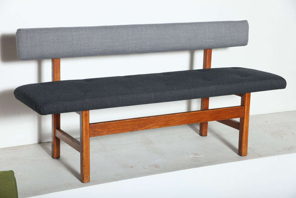 Oiled Oak Two-Toned Grey Bench by Borge Mogensen