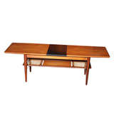Teak Coffee Table with Cane Shelf and Extension