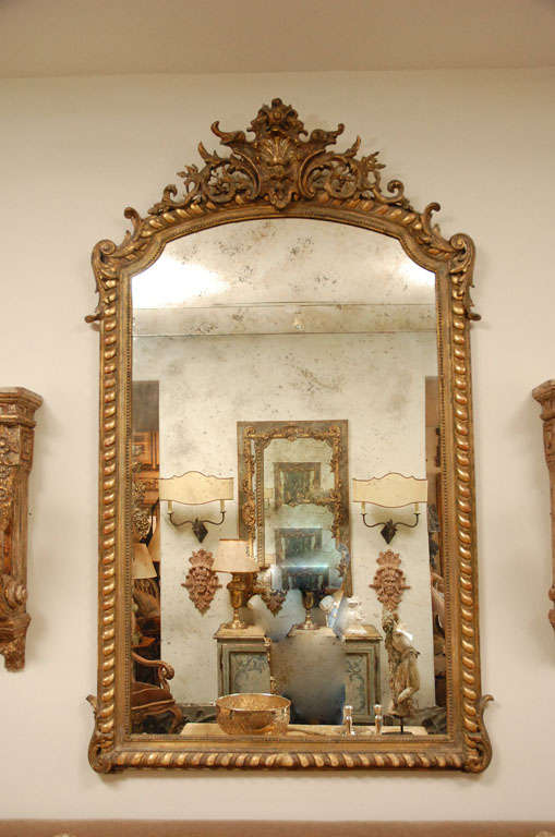 Carved French Mirror with Parcel Gilt