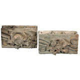 Pair Of Antique Carved Stones As Planters
