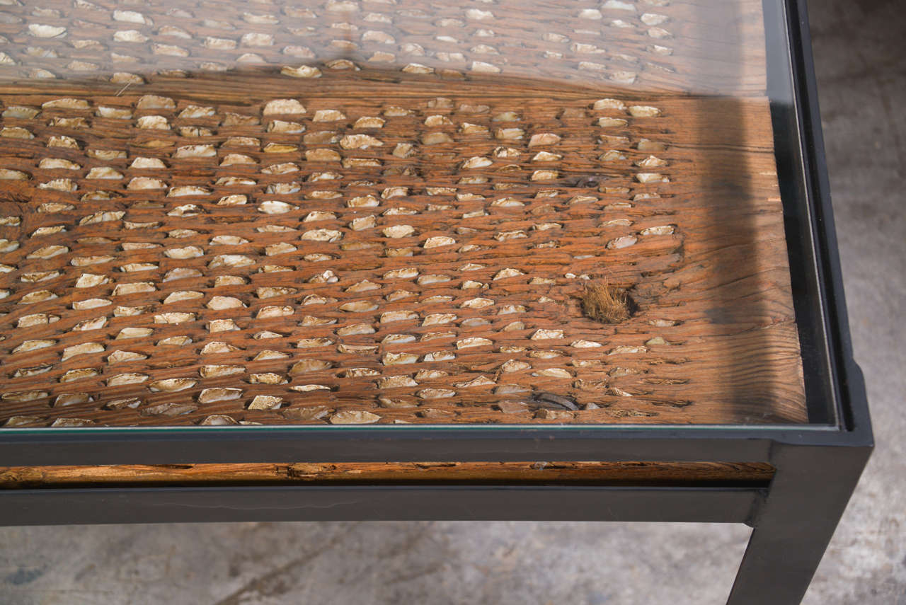 19th C. Wheat Thrasher Board From Spain Used As Table Insert In Good Condition In Houston, TX