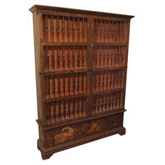 Antique A Painted Bookcase with Turned Spindle Doors