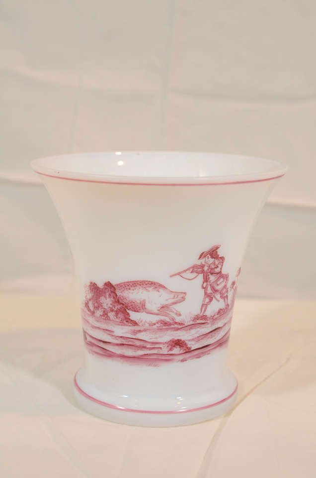 A Pair of Bohemian Glass Beakers Showing a Hunting Scene