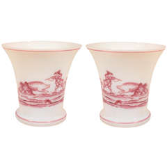 A Pair of Bohemian Glass Beakers Showing a Hunting Scene