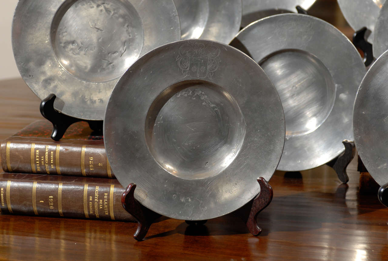 Louis XV Set of 8 18th Century Pewter Plates