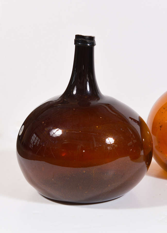 French 19th C. Hand Blown Amber Glass Wine Bottles
