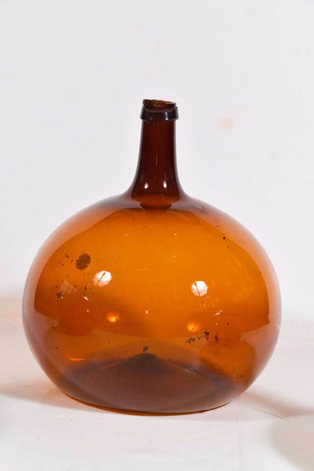 19th Century 19th C. Hand Blown Amber Glass Wine Bottles