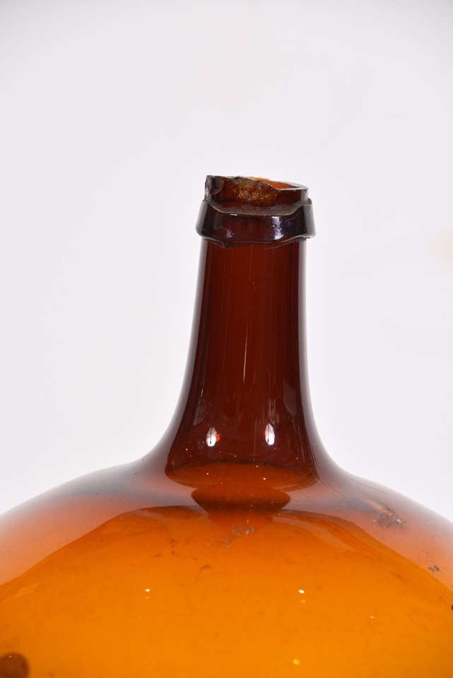 19th C. Hand Blown Amber Glass Wine Bottles 1