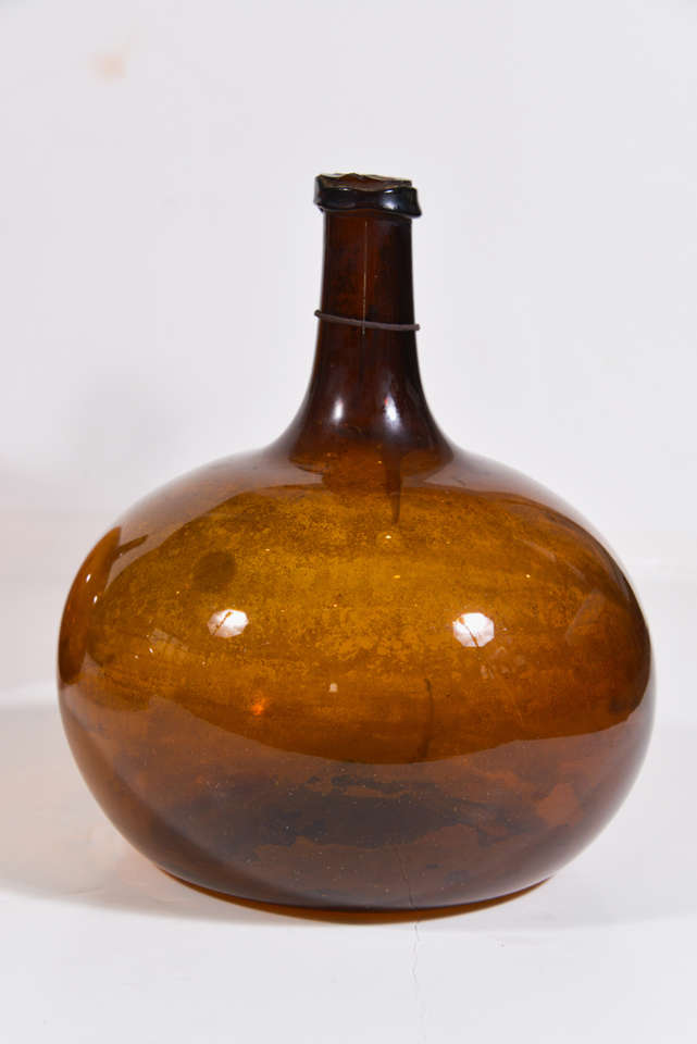19th C. Hand Blown Amber Glass Wine Bottles 2