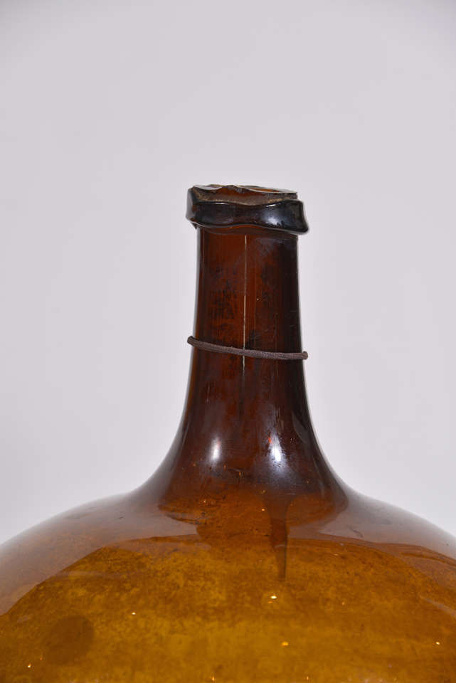 19th C. Hand Blown Amber Glass Wine Bottles 3