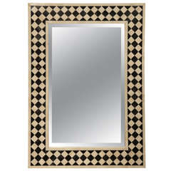 21st c bone and horn mirror in white and black