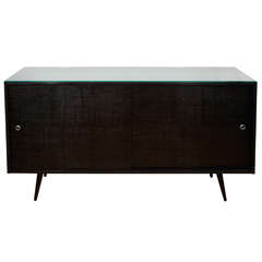 Used Paul McCobb Ebonized Grass Cloth Credenza