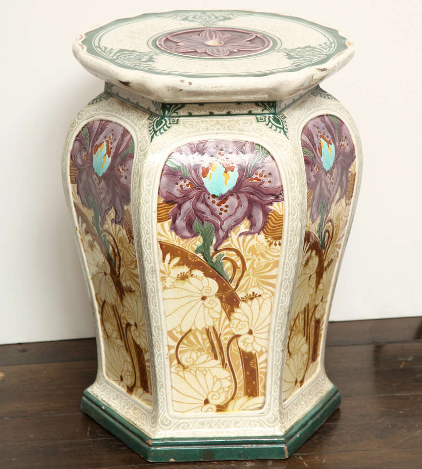 Late 19th Century Majolica Garden Seat, Stamped England Underneath