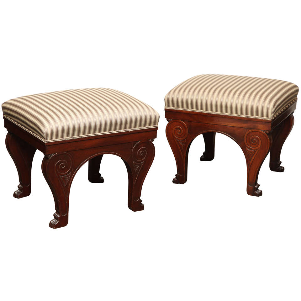 Two French Stools, One with a Chateau Stamp the Other of a Later  Date For Sale
