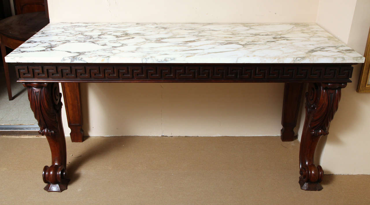 19th Century English, Mahogany Console in the Neoclassical Taste with a Later Marble Top