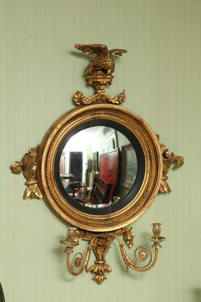 British Antique Regency Giltwood Convex Mirror, English c.1810