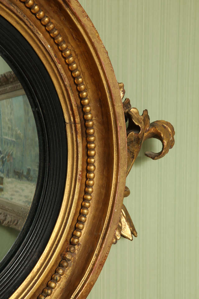 Antique Regency Giltwood Convex Mirror, English c.1810 2