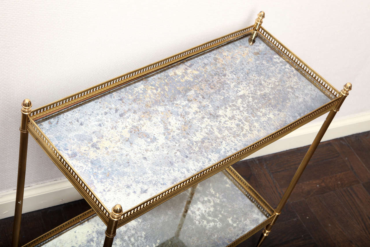 Mid-20th Century A Brass and Smoked Mirror 2 Tier Etagere Table. France 1950