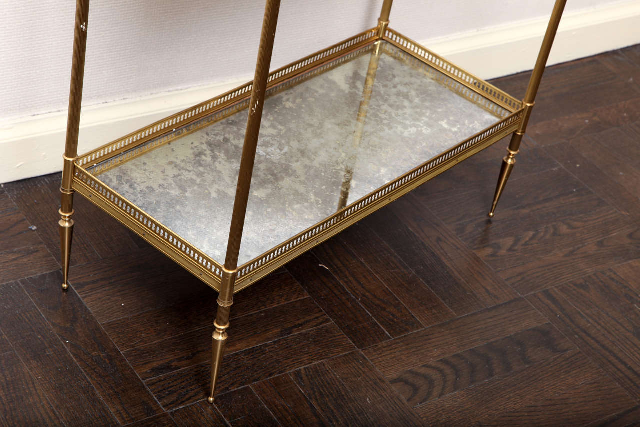 A Brass and Smoked Mirror 2 Tier Etagere Table. France 1950 1