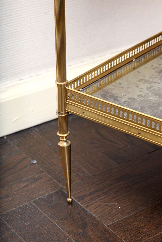 A Brass and Smoked Mirror 2 Tier Etagere Table. France 1950 2