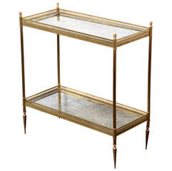 A Brass and Smoked Mirror 2 Tier Etagere Table. France 1950