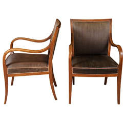 Pair of 1940s Large Open Armchairs by Fritz Henningsen