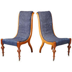 Pair of Danish 19th Century Walnut Slipper Chairs
